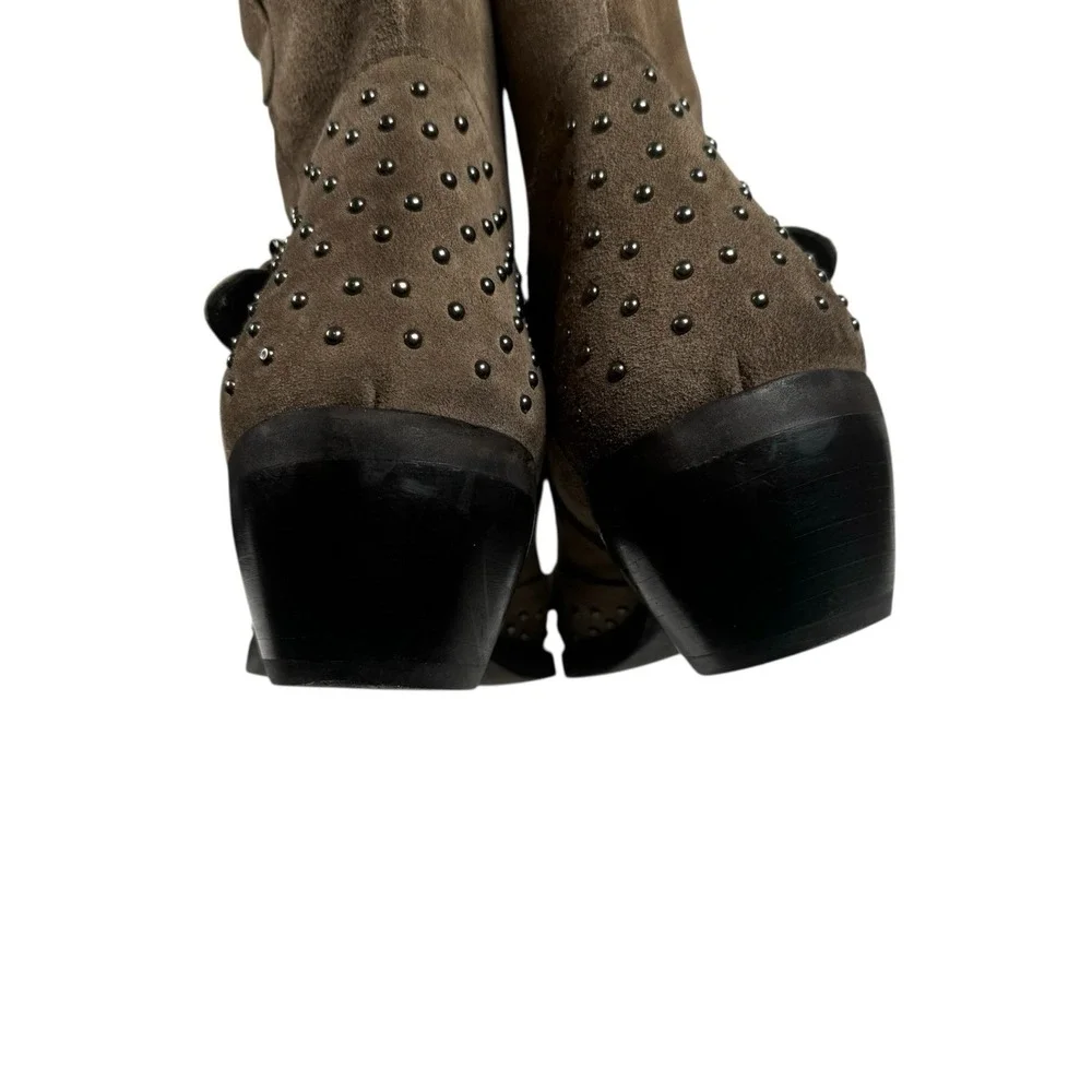 Emanuele Crasto‎ Suede Studded Western Cowgirl Boho Point Toe Ankle Booties 7.5